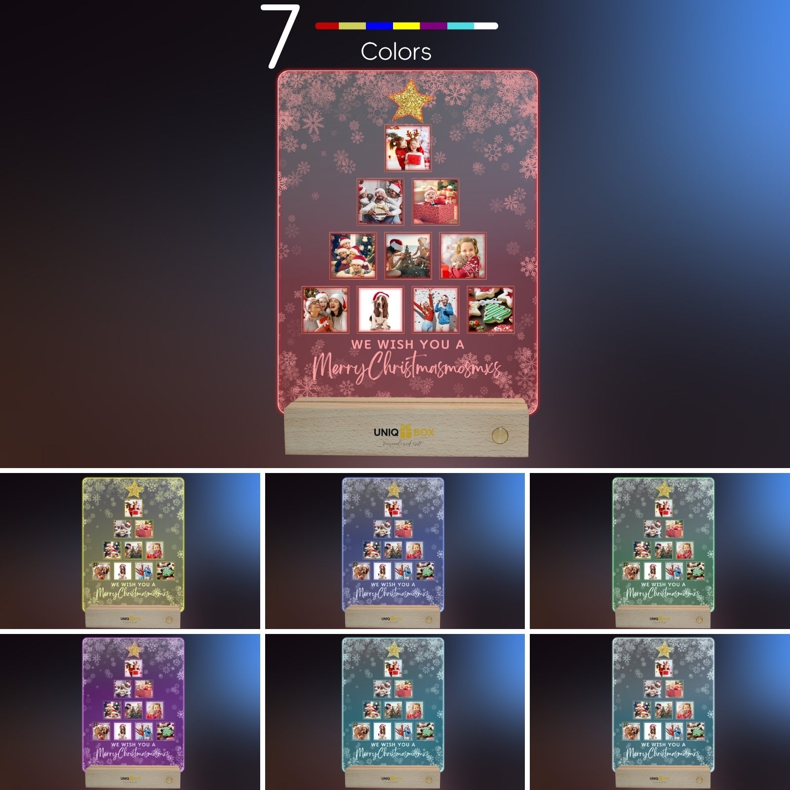 Christmas Tree Gift Night Light with Wooden Base, Personalised Photo LED Lamp, Customised Family Photo Keepsake for Dad Daddy Mum Grandma from Son Daughter Kids, Unique Acrylic Home Decor for Couple - uniqicon