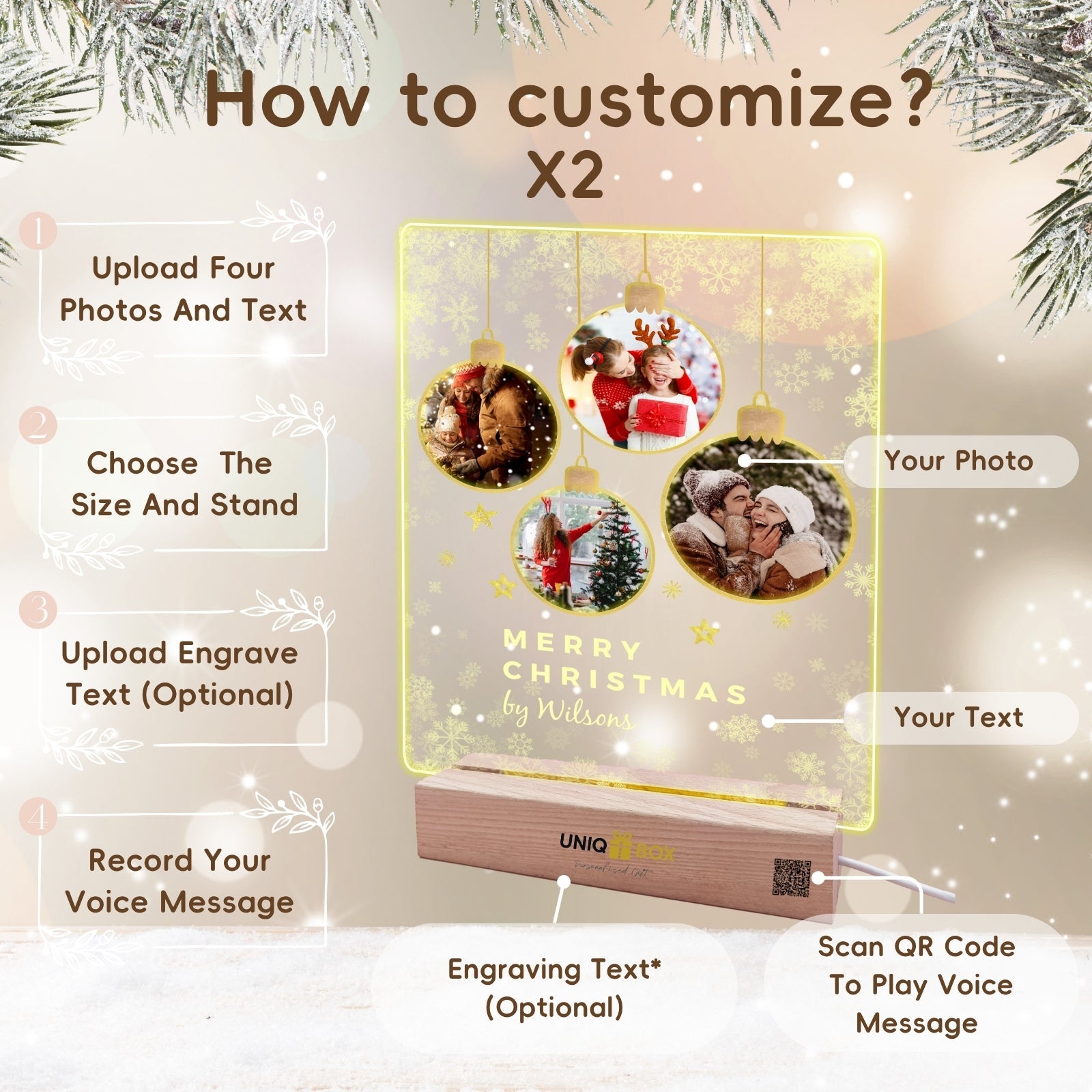 Customised Christmas Acrylic Picture Plaque with Lights,Light Up Multiple Photo Frame Personalised Family Gifts for Son Daughter Kids Brother,Birthday Memorial for Girlfriend Boyfriend - uniqicon