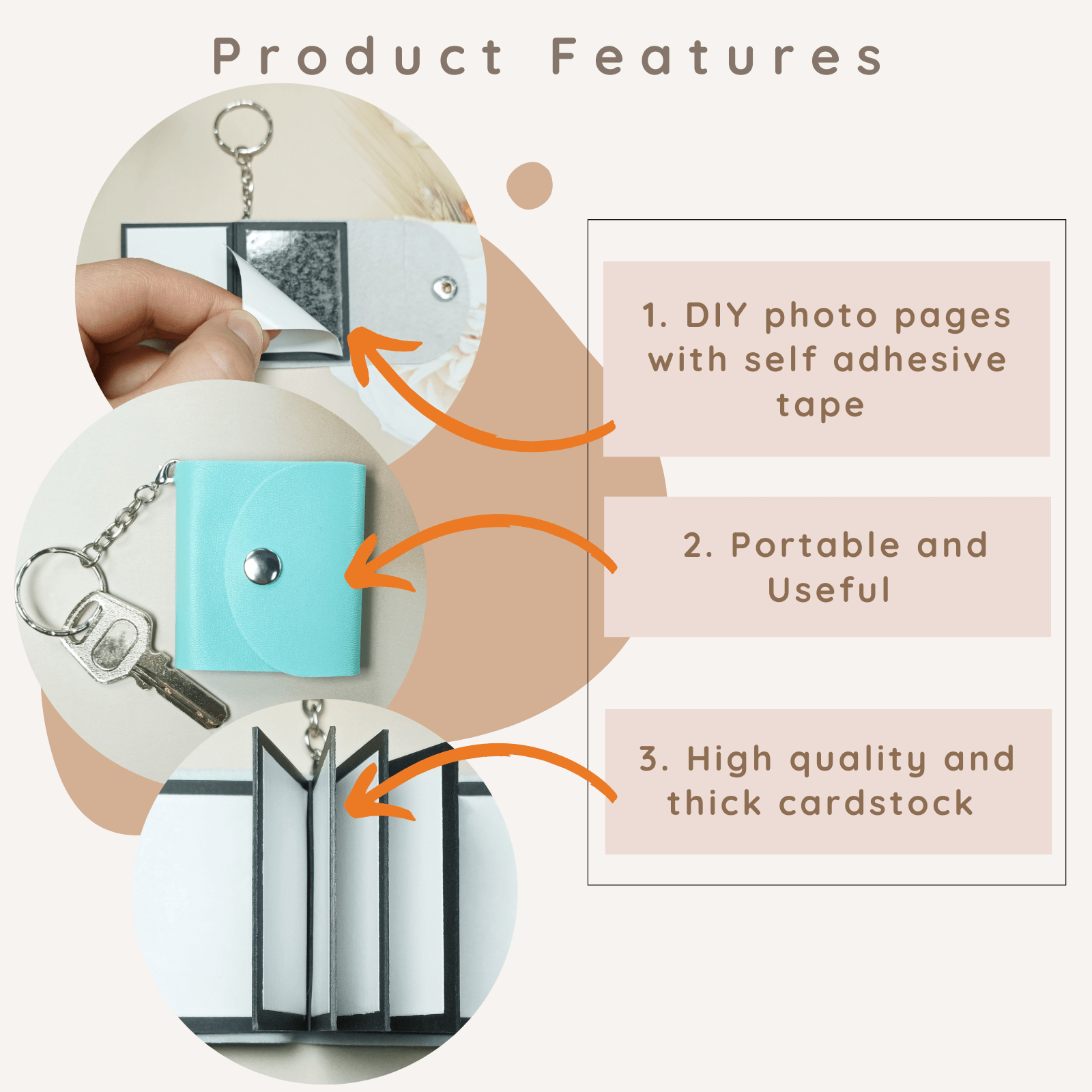 Mini Photo Keychain,Picture Keychains(Tiffany Blue) Personalized Album for Family, Boyfriend, Couples, Dog, Friends - uniqicon