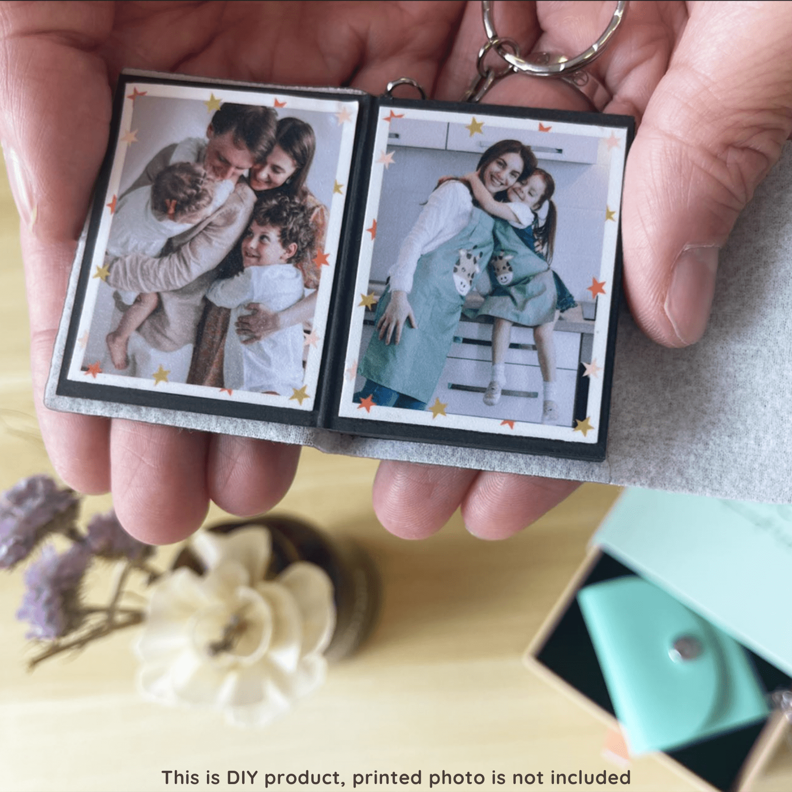 Mini Photo Keychain,Picture Keychains(Tiffany Blue) Personalized Album for Family, Boyfriend, Couples, Dog, Friends - uniqicon