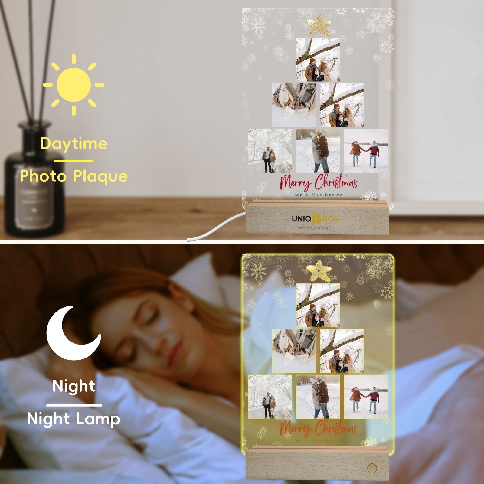 Personalised Christmas Photo Gifts, Light Up Photos Frame, Multiple Pictures Gifts for Women, Boyfriend, Girlfriend, Family, Men, Him, Her, Customised Acrylic Plaque from son daughter - uniqicon