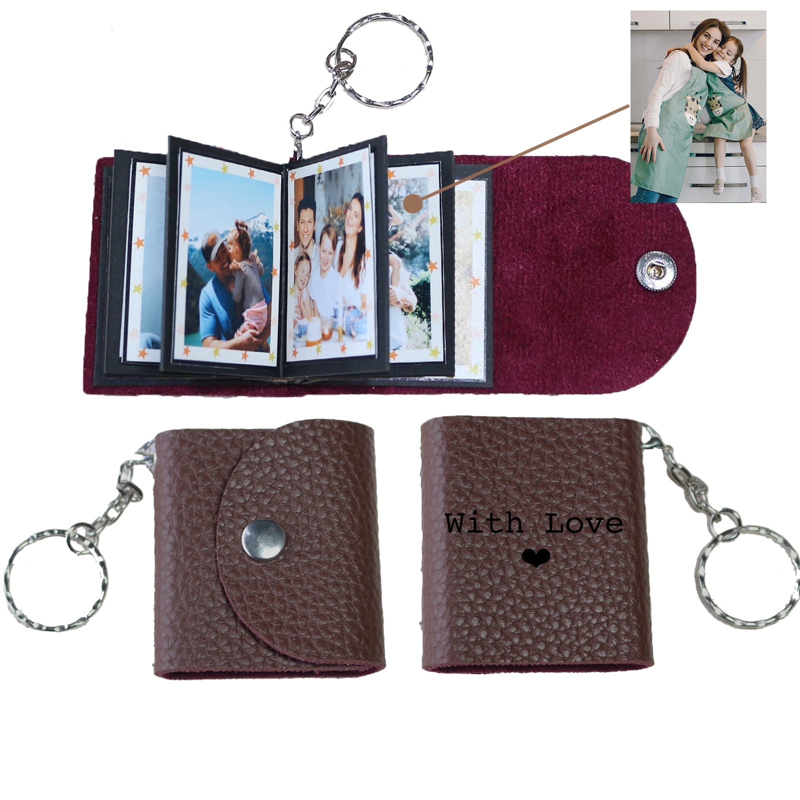 Personalized Mini Photo Keychain,Picture Keychains(Black) Personalized Album, Mini Cute Key Ring Keychain with Picture Book for Family, Boyfriend, Couples, Dog, Friends - uniqicon