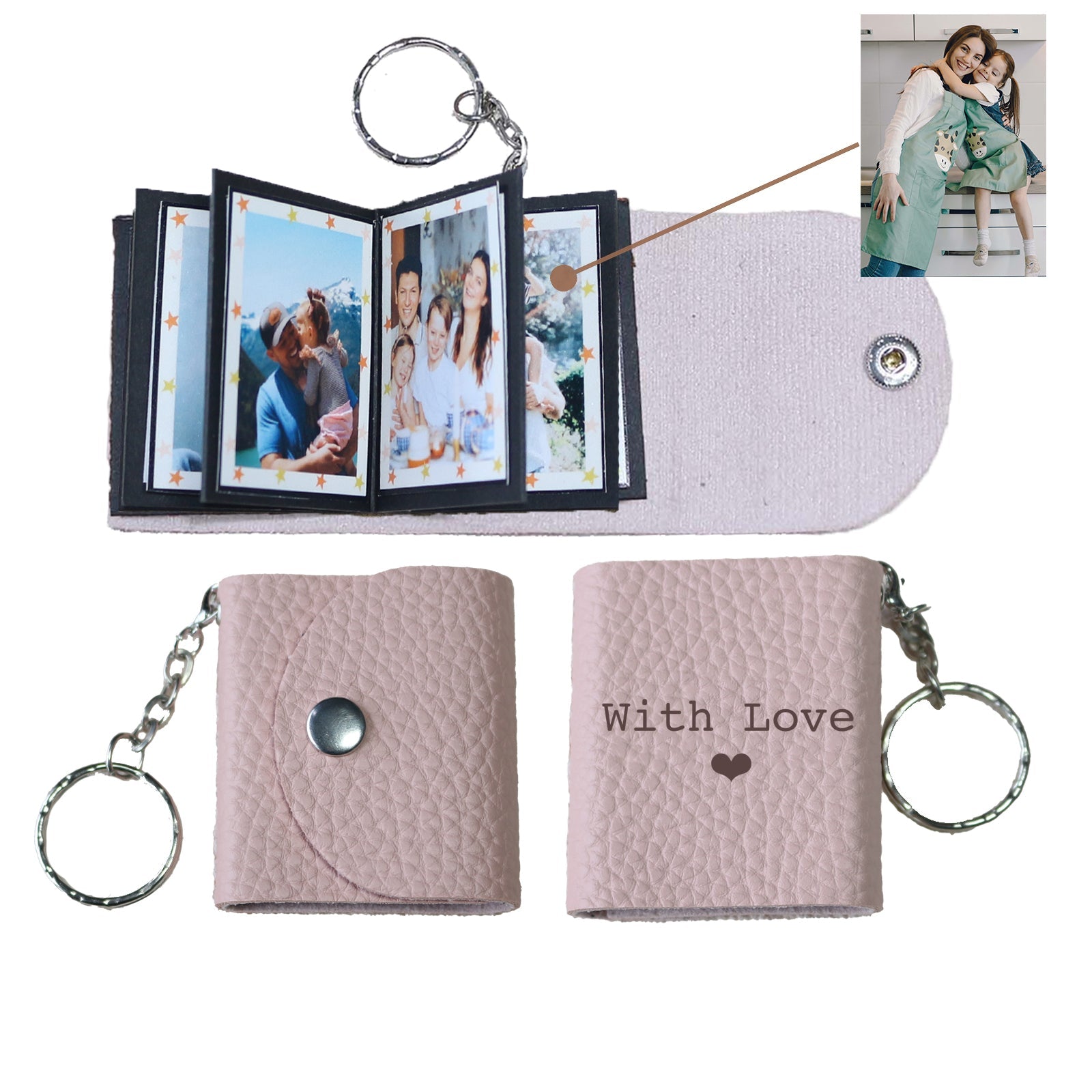 Personalized Mini Photo Keychain,Picture Keychains(Light brown) Personalized Album, Mini Cute Key Ring Keychain with Picture Book for Family, Boyfriend, Couples, Dog, Friends - uniqicon