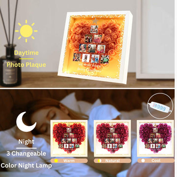 uniqicon Personalized Photo Rose Flower Shadow Box with Text, Custom Heart Shaped Name Frame Dried Flower Picture Frame, Christmas Gifts for Women Mom Girlfriend Mother Grandma Sister