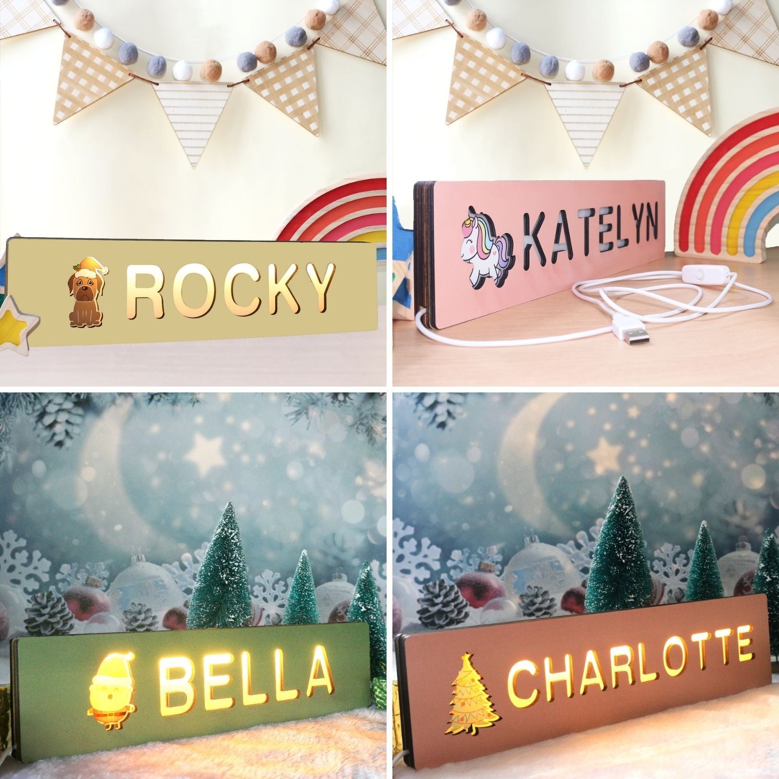 Personalized wooden letter Night Light, cute led letter light up Engraved Hollow out design, Custom Name text Letter Lamp Decor Gift for Kids Couples Friends Girlfriend Boyfriend - uniqicon